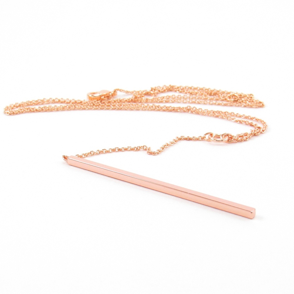 Bar Drop Necklace 18K Rose Gold Lariat Vertical Y